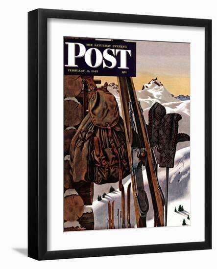 "Ski Equipment Still Life," Saturday Evening Post Cover, February 3, 1945-John Atherton-Framed Giclee Print