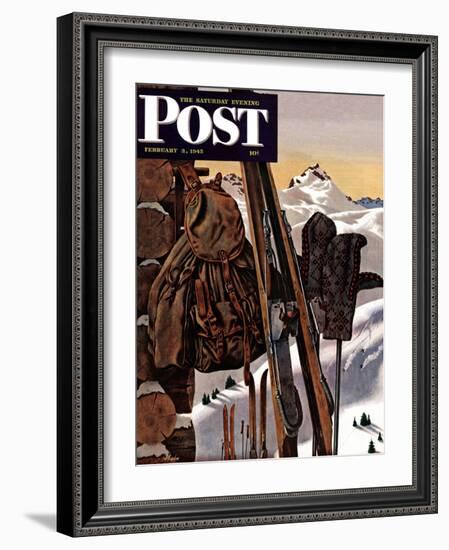 "Ski Equipment Still Life," Saturday Evening Post Cover, February 3, 1945-John Atherton-Framed Giclee Print