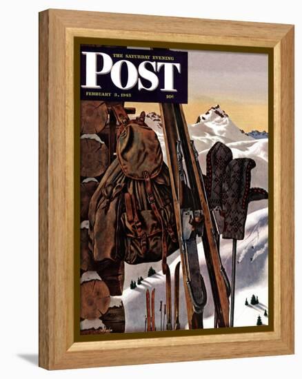 "Ski Equipment Still Life," Saturday Evening Post Cover, February 3, 1945-John Atherton-Framed Premier Image Canvas