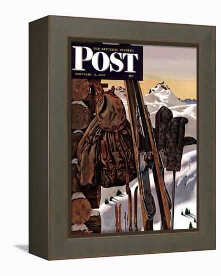 "Ski Equipment Still Life," Saturday Evening Post Cover, February 3, 1945-John Atherton-Framed Premier Image Canvas