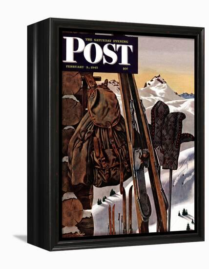 "Ski Equipment Still Life," Saturday Evening Post Cover, February 3, 1945-John Atherton-Framed Premier Image Canvas