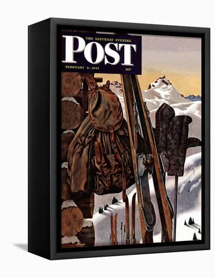 "Ski Equipment Still Life," Saturday Evening Post Cover, February 3, 1945-John Atherton-Framed Premier Image Canvas