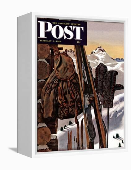 "Ski Equipment Still Life," Saturday Evening Post Cover, February 3, 1945-John Atherton-Framed Premier Image Canvas