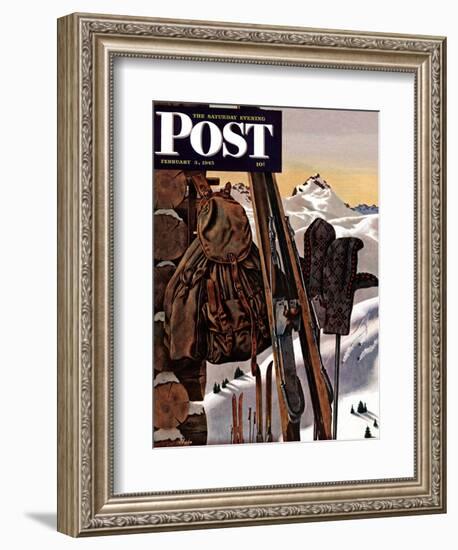 "Ski Equipment Still Life," Saturday Evening Post Cover, February 3, 1945-John Atherton-Framed Giclee Print