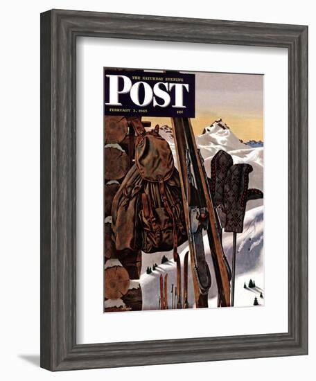 "Ski Equipment Still Life," Saturday Evening Post Cover, February 3, 1945-John Atherton-Framed Giclee Print