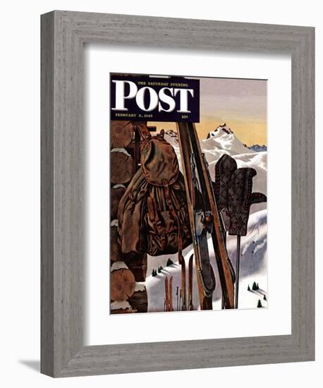 "Ski Equipment Still Life," Saturday Evening Post Cover, February 3, 1945-John Atherton-Framed Giclee Print