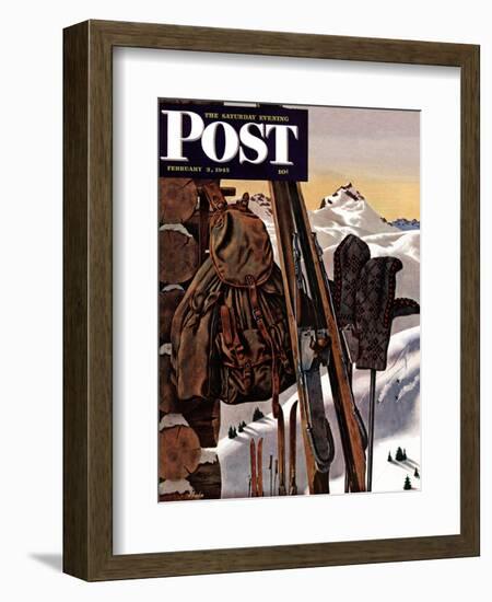 "Ski Equipment Still Life," Saturday Evening Post Cover, February 3, 1945-John Atherton-Framed Giclee Print