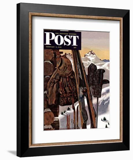 "Ski Equipment Still Life," Saturday Evening Post Cover, February 3, 1945-John Atherton-Framed Giclee Print