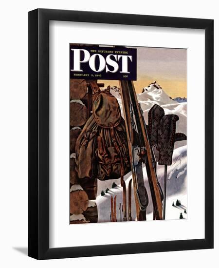 "Ski Equipment Still Life," Saturday Evening Post Cover, February 3, 1945-John Atherton-Framed Giclee Print