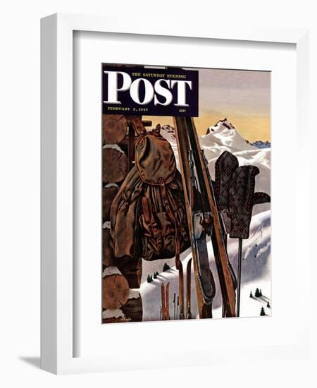 "Ski Equipment Still Life," Saturday Evening Post Cover, February 3, 1945-John Atherton-Framed Giclee Print