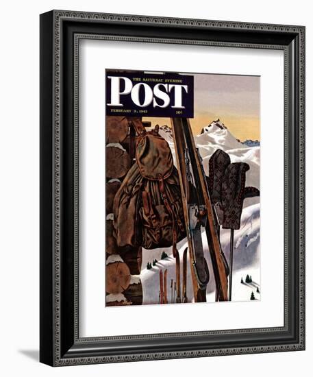 "Ski Equipment Still Life," Saturday Evening Post Cover, February 3, 1945-John Atherton-Framed Giclee Print