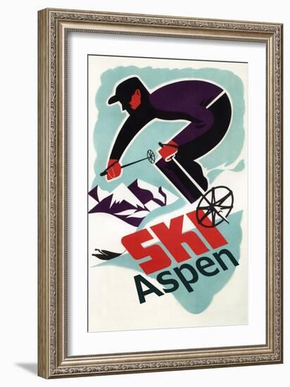 Ski in Colorado Vintage Skier - Aspen, Colorado-Lantern Press-Framed Art Print