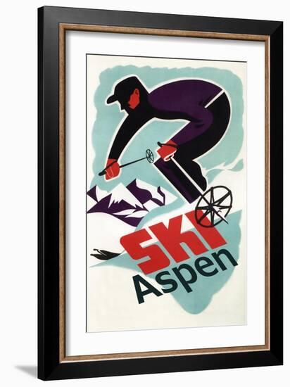 Ski in Colorado Vintage Skier - Aspen, Colorado-Lantern Press-Framed Art Print