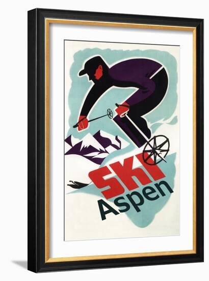 Ski in Colorado Vintage Skier - Aspen, Colorado-Lantern Press-Framed Art Print