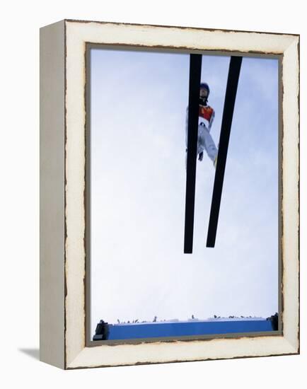 Ski Jumper in Action Flying Off the Lip of the Jump, Salt Lake City, Utah, USA-Chris Trotman-Framed Premier Image Canvas