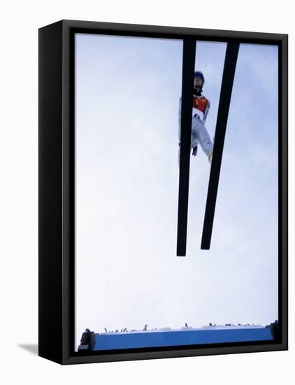 Ski Jumper in Action Flying Off the Lip of the Jump, Salt Lake City, Utah, USA-Chris Trotman-Framed Premier Image Canvas
