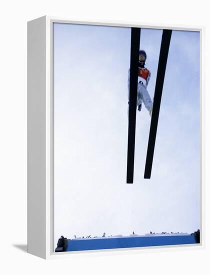 Ski Jumper in Action Flying Off the Lip of the Jump, Salt Lake City, Utah, USA-Chris Trotman-Framed Premier Image Canvas