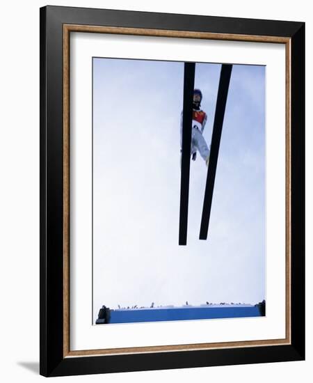 Ski Jumper in Action Flying Off the Lip of the Jump, Salt Lake City, Utah, USA-Chris Trotman-Framed Photographic Print