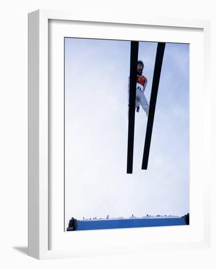 Ski Jumper in Action Flying Off the Lip of the Jump, Salt Lake City, Utah, USA-Chris Trotman-Framed Photographic Print