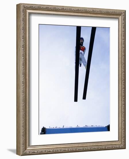 Ski Jumper in Action Flying Off the Lip of the Jump, Salt Lake City, Utah, USA-Chris Trotman-Framed Photographic Print