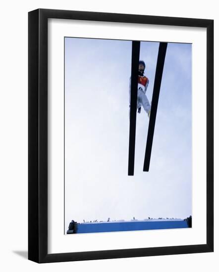 Ski Jumper in Action Flying Off the Lip of the Jump, Salt Lake City, Utah, USA-Chris Trotman-Framed Photographic Print