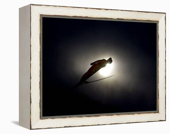 Ski Jumper in Action, Torino, Italy-Chris Trotman-Framed Premier Image Canvas