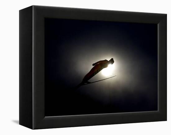 Ski Jumper in Action, Torino, Italy-Chris Trotman-Framed Premier Image Canvas