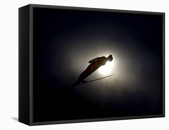 Ski Jumper in Action, Torino, Italy-Chris Trotman-Framed Premier Image Canvas