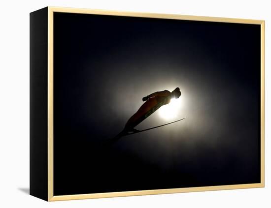 Ski Jumper in Action, Torino, Italy-Chris Trotman-Framed Premier Image Canvas