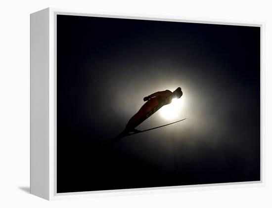 Ski Jumper in Action, Torino, Italy-Chris Trotman-Framed Premier Image Canvas