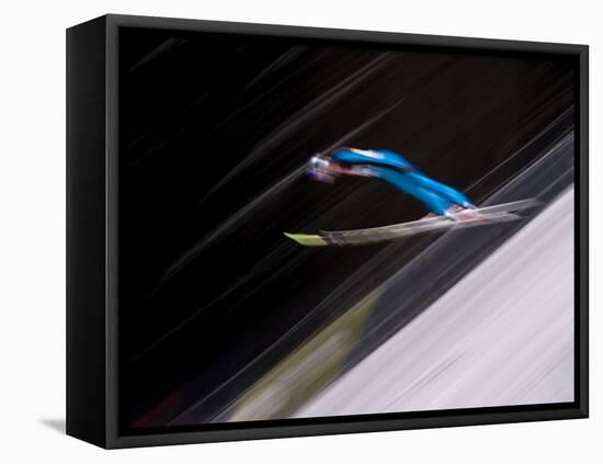 Ski Jumper in Action, Torino, Italy-Chris Trotman-Framed Premier Image Canvas