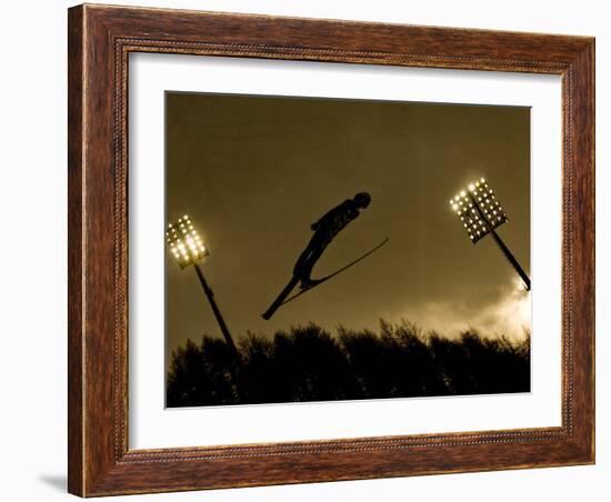 Ski Jumper in Action, Torino, Italy-Chris Trotman-Framed Photographic Print