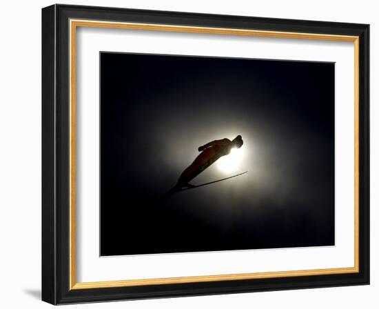 Ski Jumper in Action, Torino, Italy-Chris Trotman-Framed Photographic Print