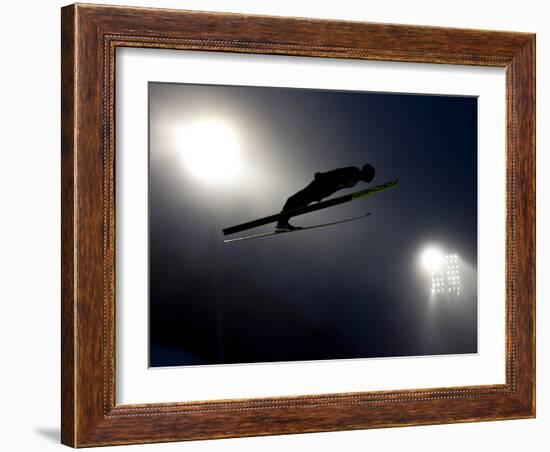 Ski Jumper in Action, Torino, Italy-Chris Trotman-Framed Photographic Print