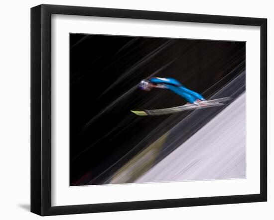 Ski Jumper in Action, Torino, Italy-Chris Trotman-Framed Photographic Print