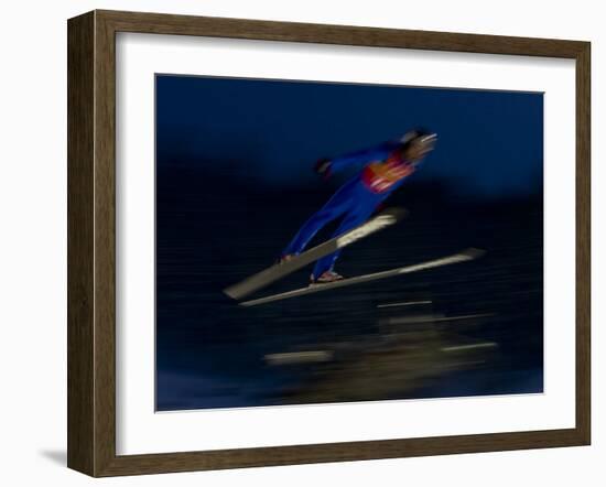 Ski Jumper in Action, Torino, Italy-Chris Trotman-Framed Photographic Print