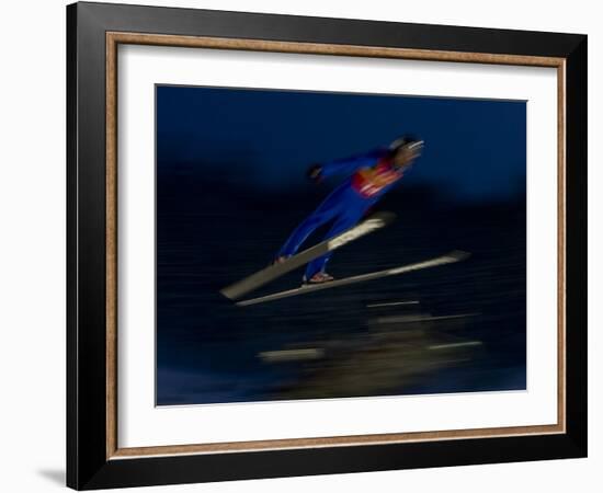 Ski Jumper in Action, Torino, Italy-Chris Trotman-Framed Photographic Print