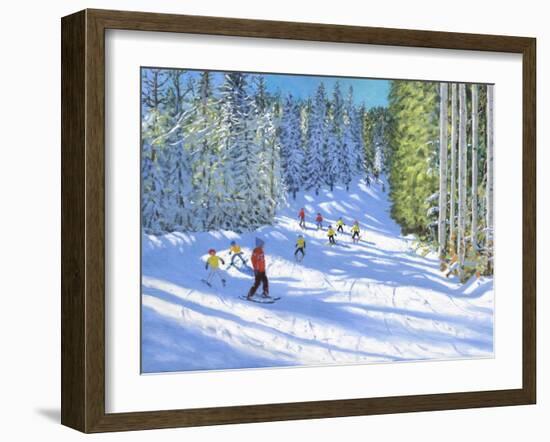 Ski lesson,Samoens,Franceoil on canvas-Andrew Macara-Framed Giclee Print