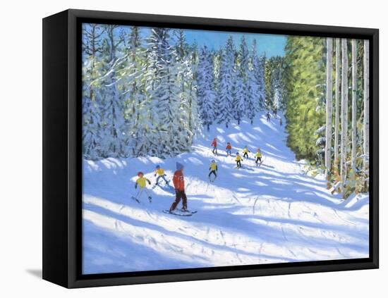 Ski lesson,Samoens,Franceoil on canvas-Andrew Macara-Framed Premier Image Canvas