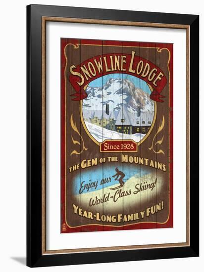 Ski Lodge - Vintage Sign-Lantern Press-Framed Art Print