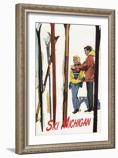 Ski Michigan - Couple by Skis in the Snow-Lantern Press-Framed Art Print