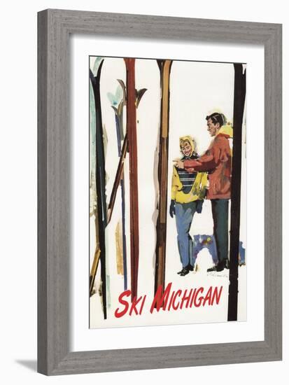 Ski Michigan - Couple by Skis in the Snow-Lantern Press-Framed Art Print