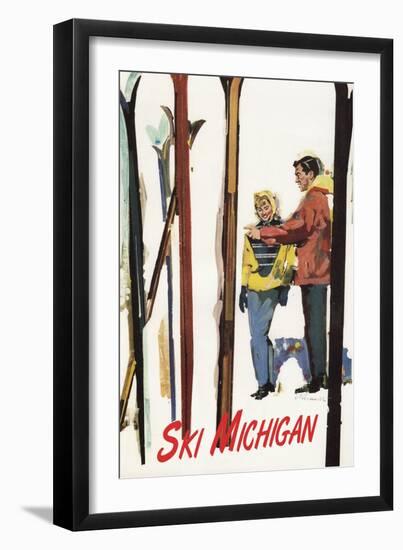 Ski Michigan - Couple by Skis in the Snow-Lantern Press-Framed Art Print