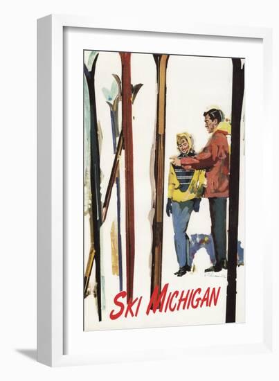 Ski Michigan - Couple by Skis in the Snow-Lantern Press-Framed Art Print