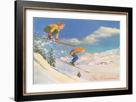 Ski Montana, Ladies Skiing-null-Framed Art Print