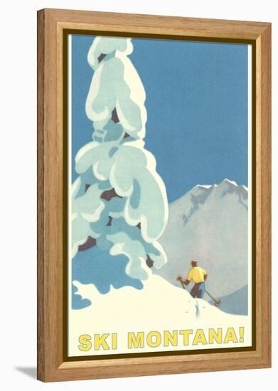 Ski Montana, Snow on Pine Tree-null-Framed Stretched Canvas