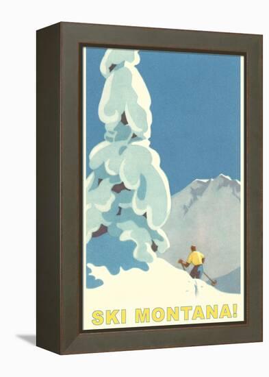 Ski Montana, Snow on Pine Tree-null-Framed Stretched Canvas