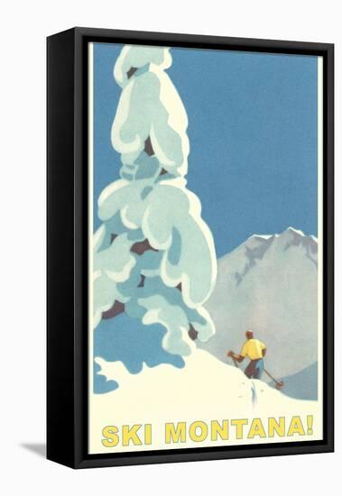 Ski Montana, Snow on Pine Tree-null-Framed Stretched Canvas