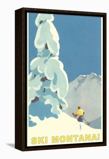 Ski Montana, Snow on Pine Tree-null-Framed Stretched Canvas