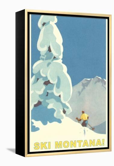 Ski Montana, Snow on Pine Tree-null-Framed Stretched Canvas